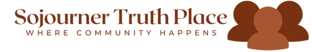 Logo of Sojourners Truth Place featuring three overlapping stylized human figures in brown shades.